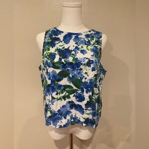 Milly Blue and Green Floral Sleeveless Cotton Top